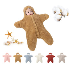 HEVOY Baby Starfish Onesie front view shows soft cashmere outer for cozy warmth.
