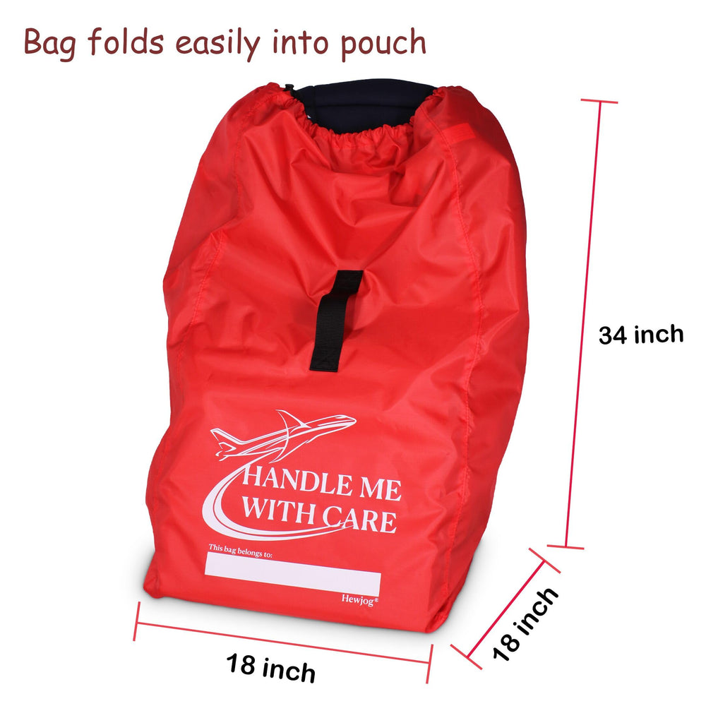 Hewjog car seat travel bag shows double stitching for durable travel protection.