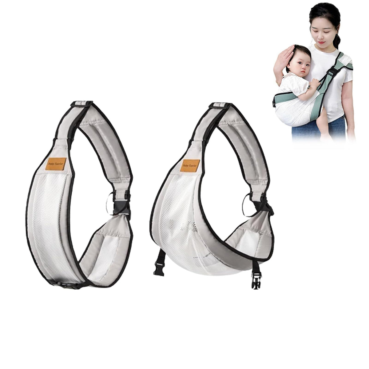 Hewmaw baby sling model wearing grey mesh for comfortable everyday use