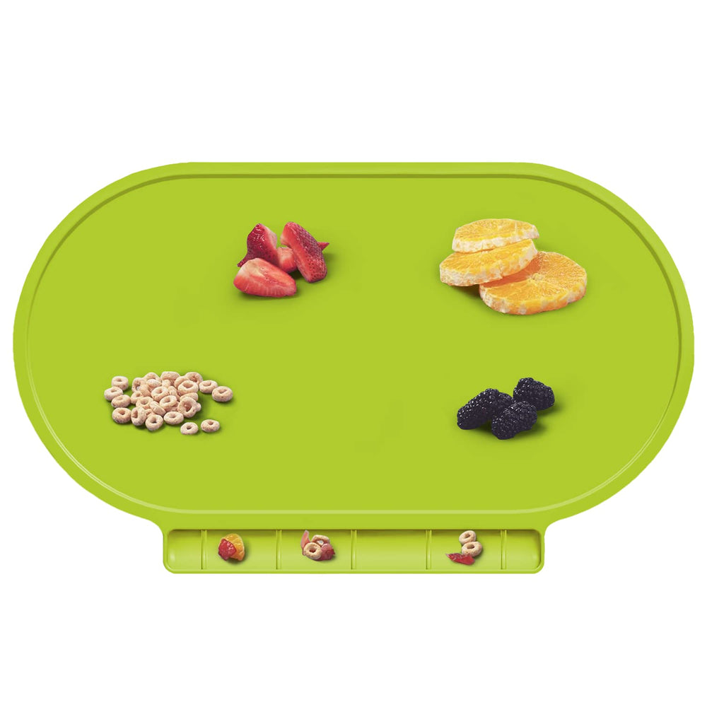 Hey Kids silicone placemat in dark green on table keeps meals tidy