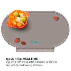 Hey Kids foldable placemat rolls up for easy packing on trips.