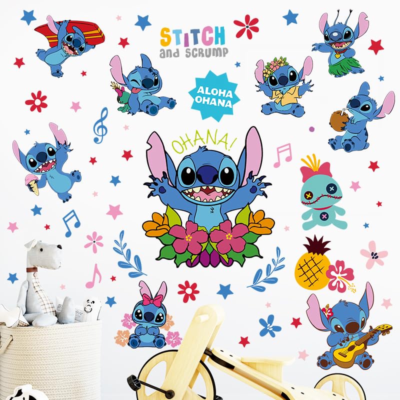 HeyAlpha stitch decals—removable decor on walls and furniture, easy to reposition.