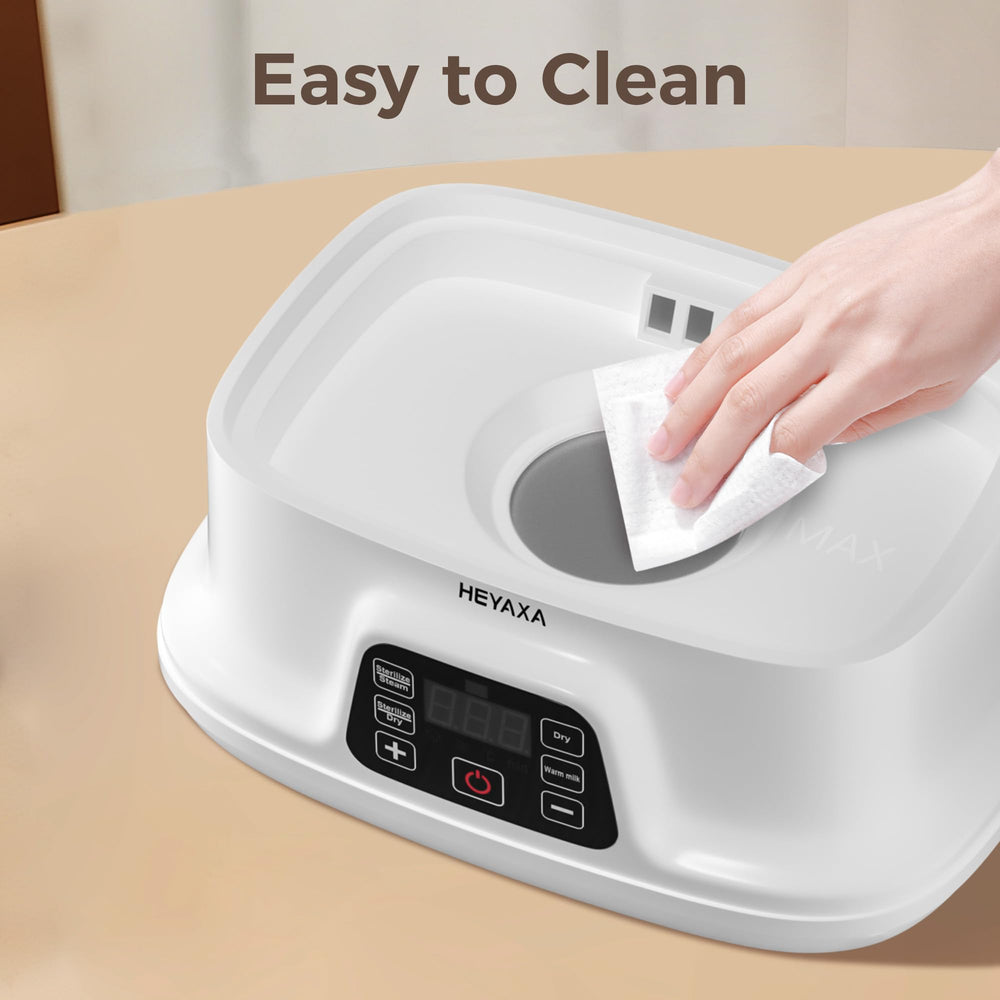HEYAXA baby bottle steamer auto shut-off adds safety and energy savings.