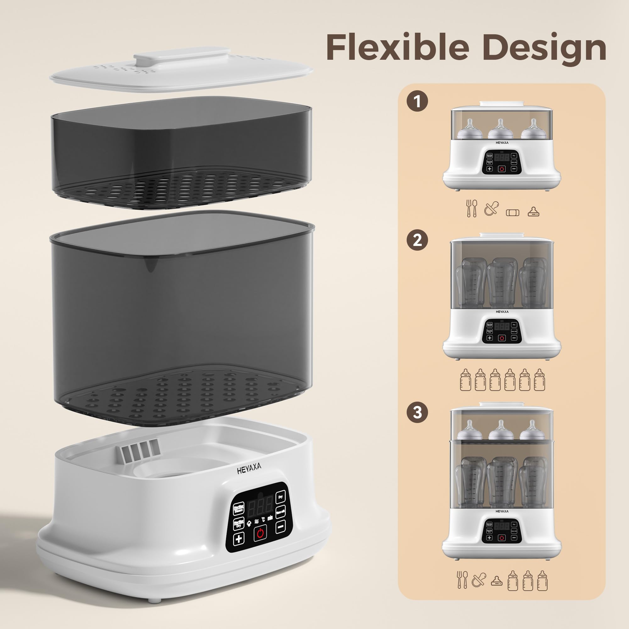 HEYAXA baby bottle steamer BPA-free materials promote safe cleaning.