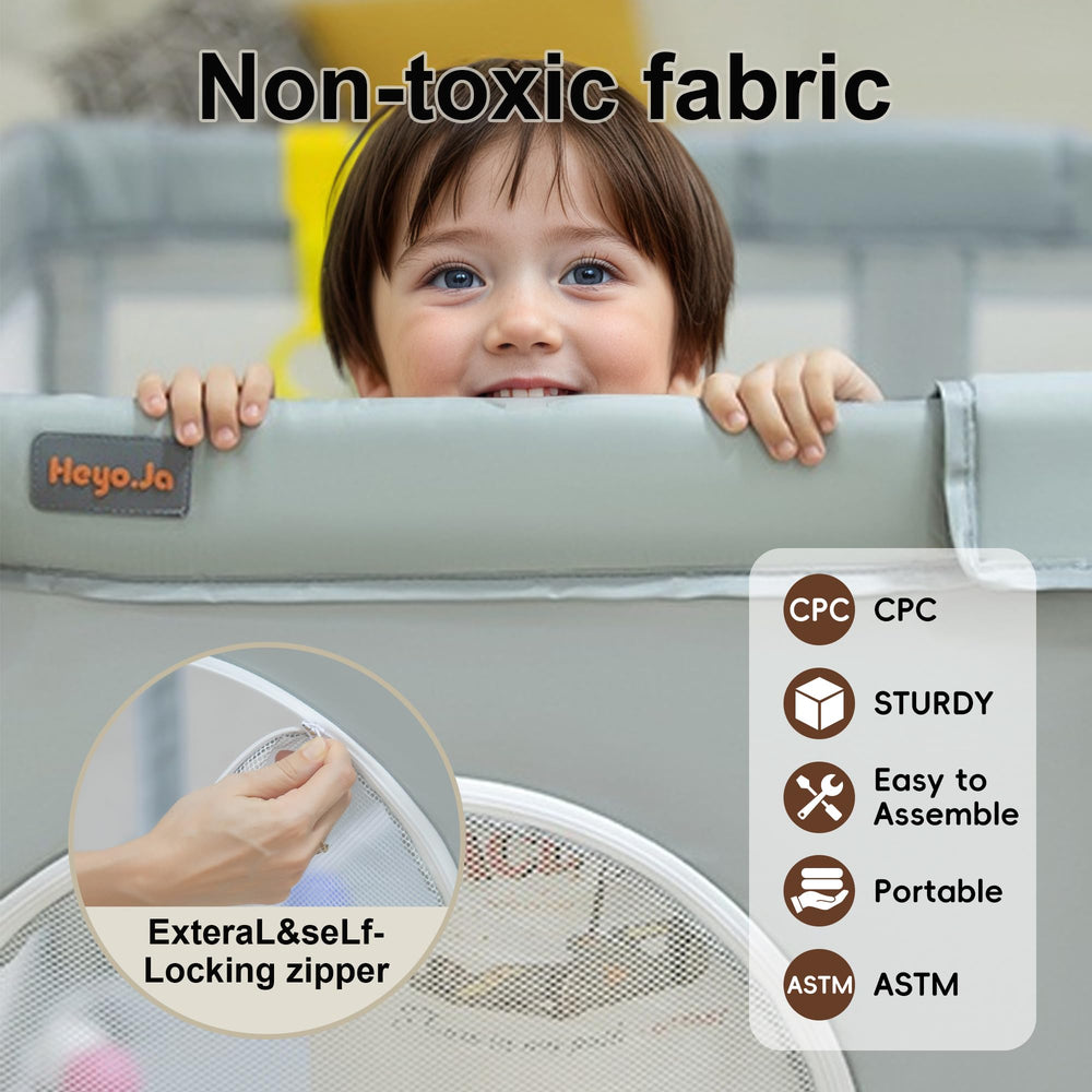 Heyo.Ja cold gray playpen with external zipper for quick access