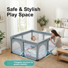 Heyo.Ja foldable playpen 360-degree mesh for clear supervision during play