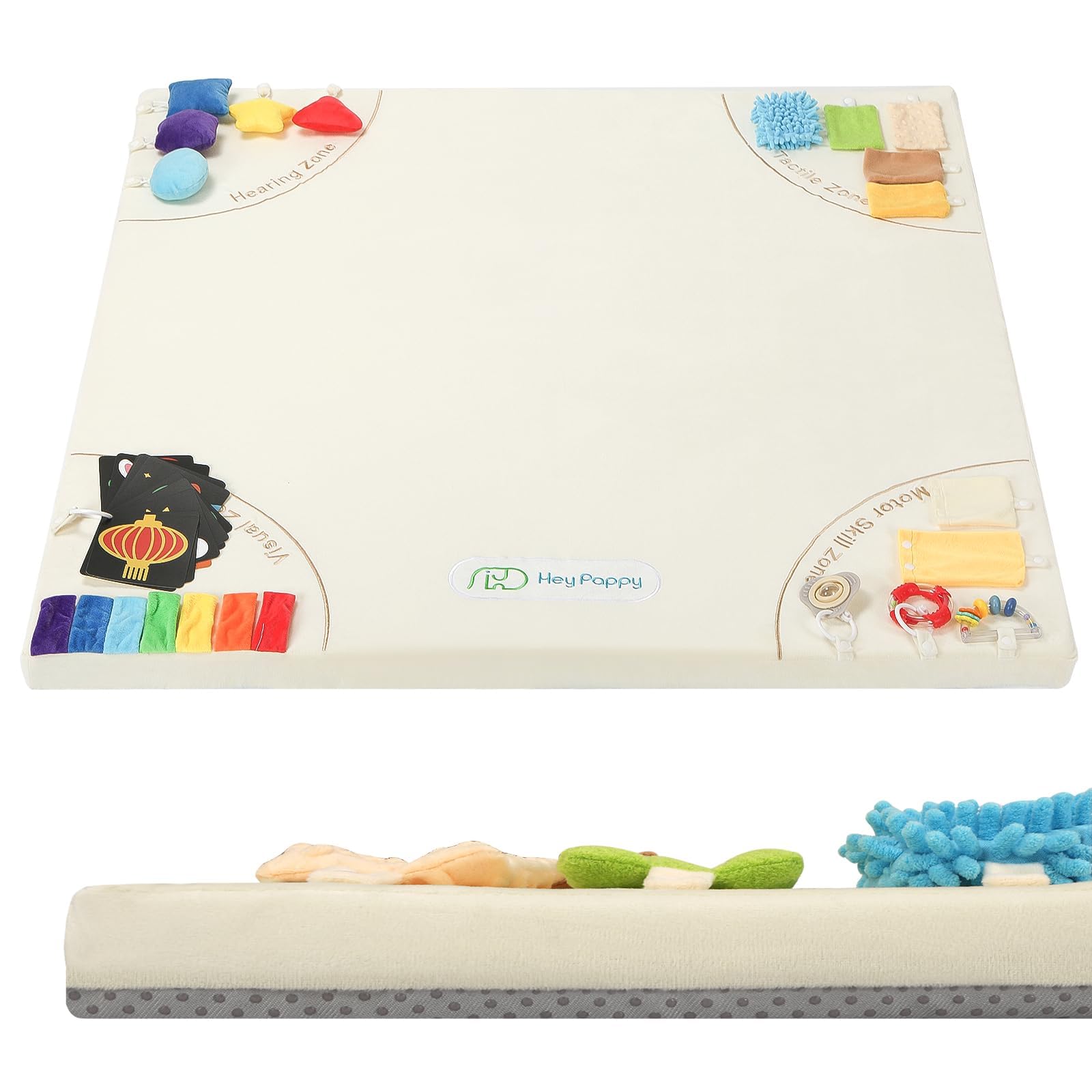Heypappy Baby Play Mat with velvet cover provides a soft, safe play area.