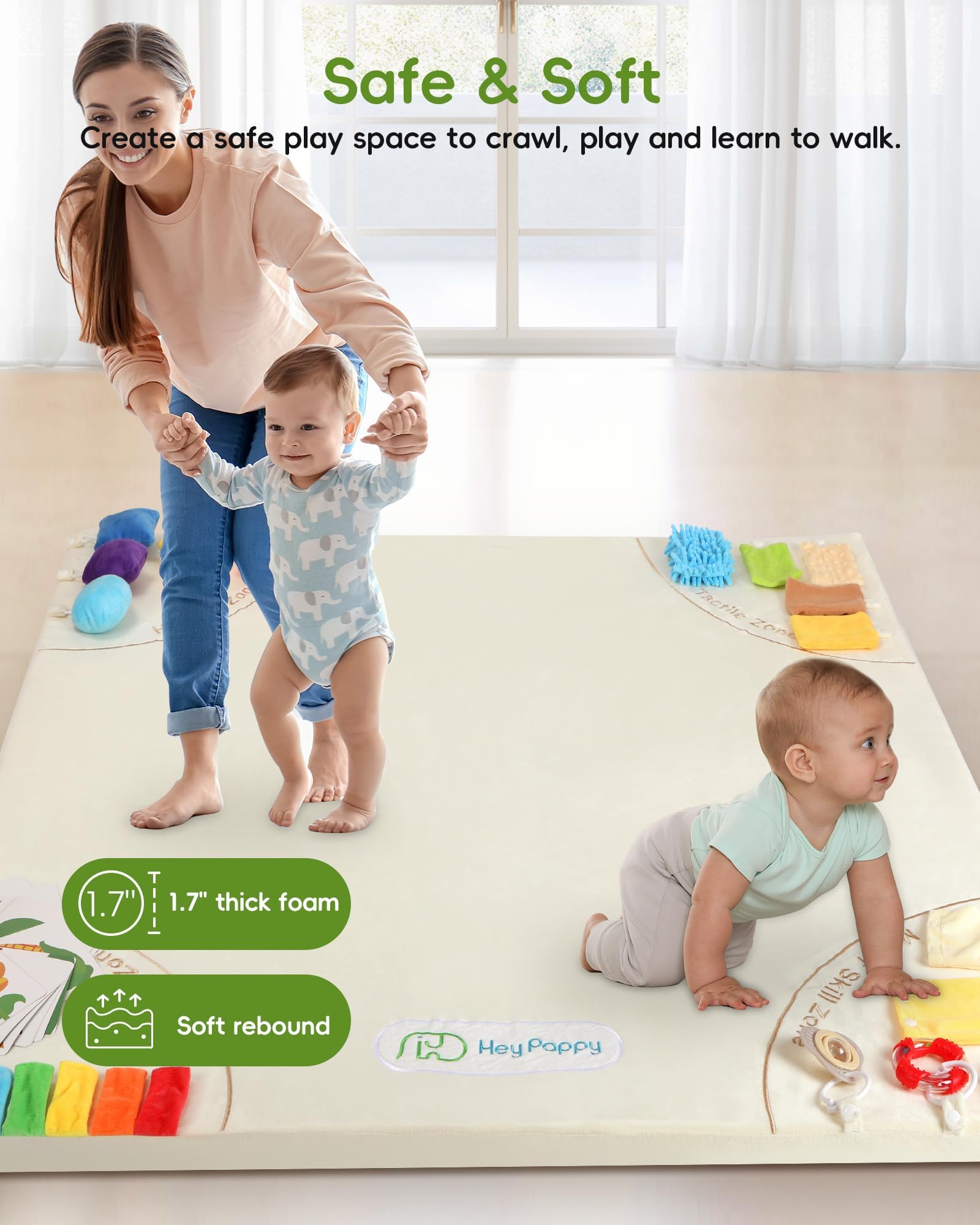 Heypappy memory foam 1.7 inch thickness showcases cushioned comfort.