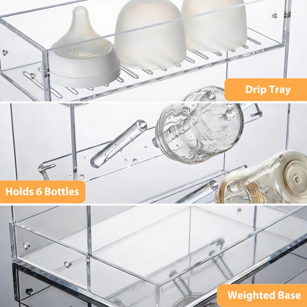 Heyrelda anti-tip weighted base provides stable drying with glass bottles