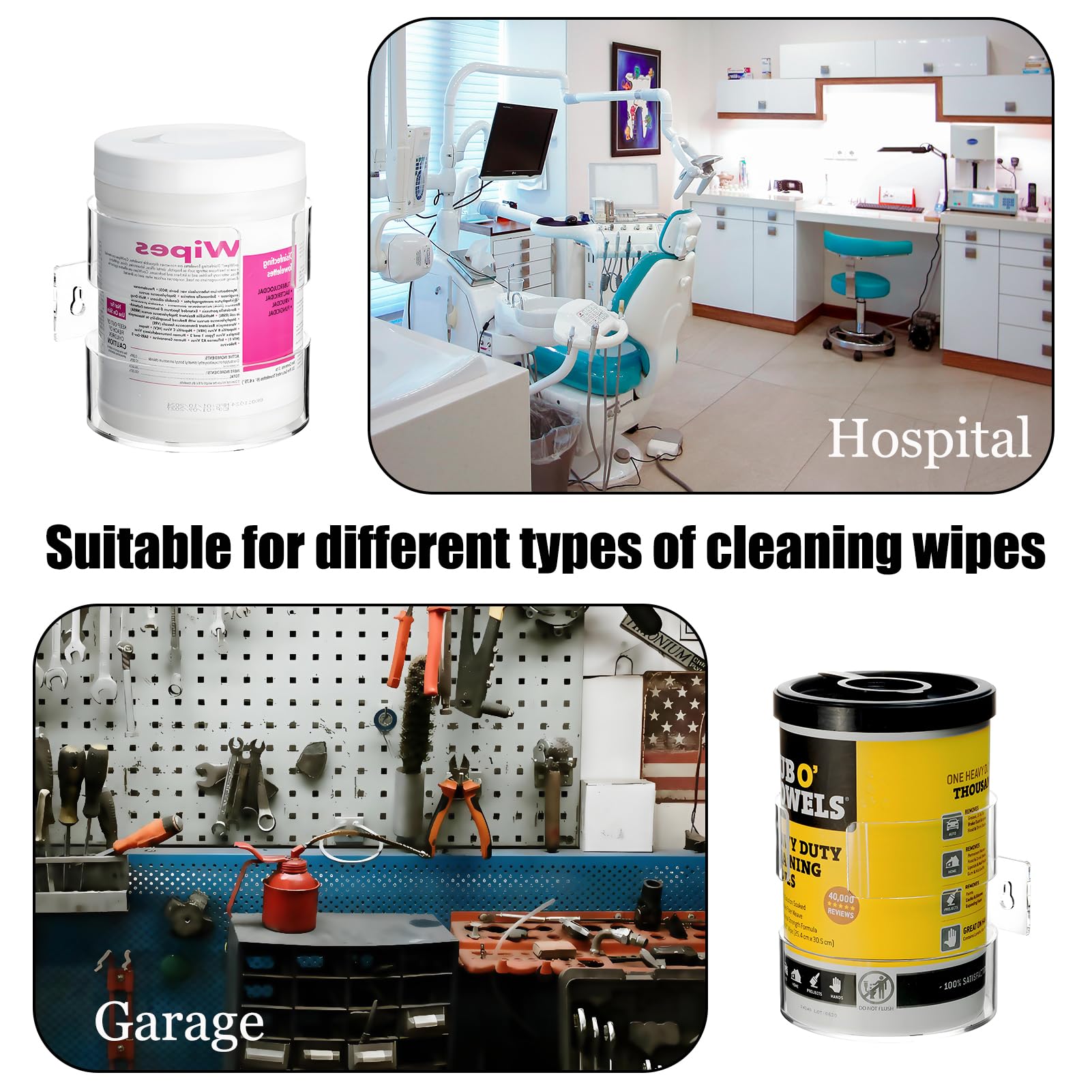 Heyrelda Wipes Holder with mounting hardware shows flexible installation options.