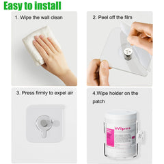 Heyrelda Wipes Holder wall mount demonstrates clutter reduction and quick wipe access.