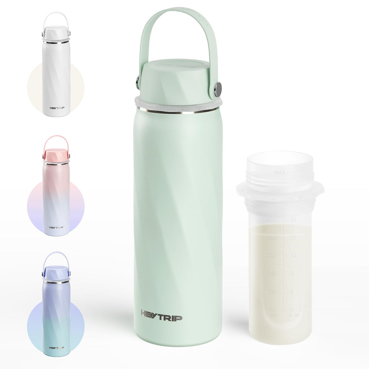 HEYTRIP breastmilk cooler bottle green front view for travel-ready feeding