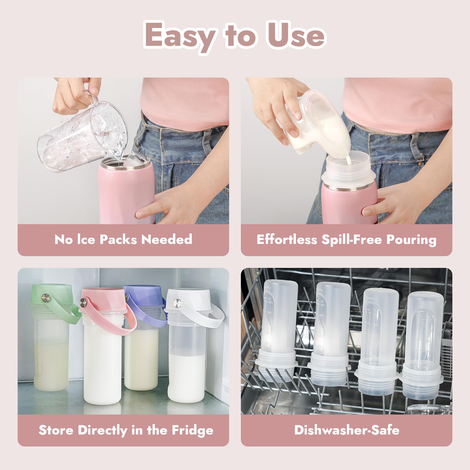 HEYTRIP portable breastmilk cooler pouring demonstration emphasizes smooth milk transfer.