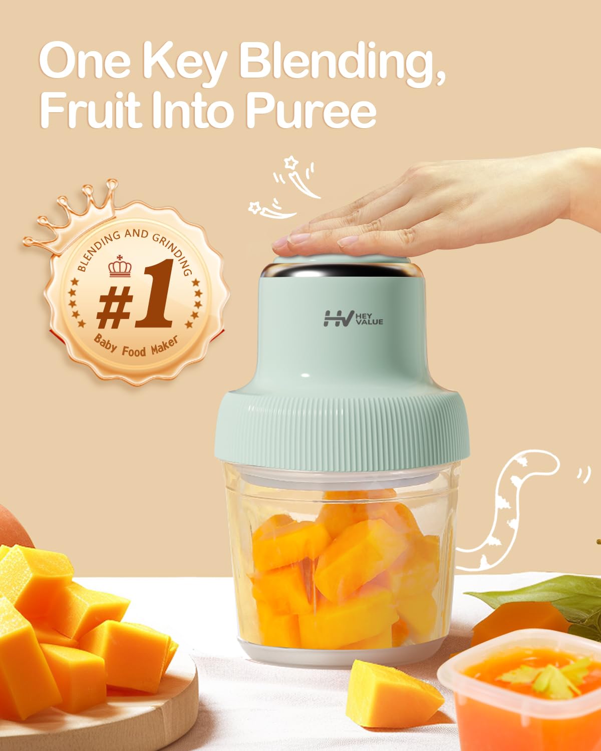 HEYVALUE Baby Food Maker six containers for portion-controlled prep and organized storage.