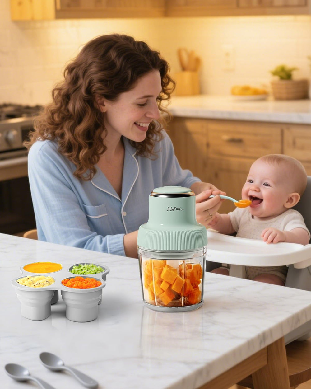 HEYVALUE Includes baby food recipes to inspire weekly menus and varied textures.