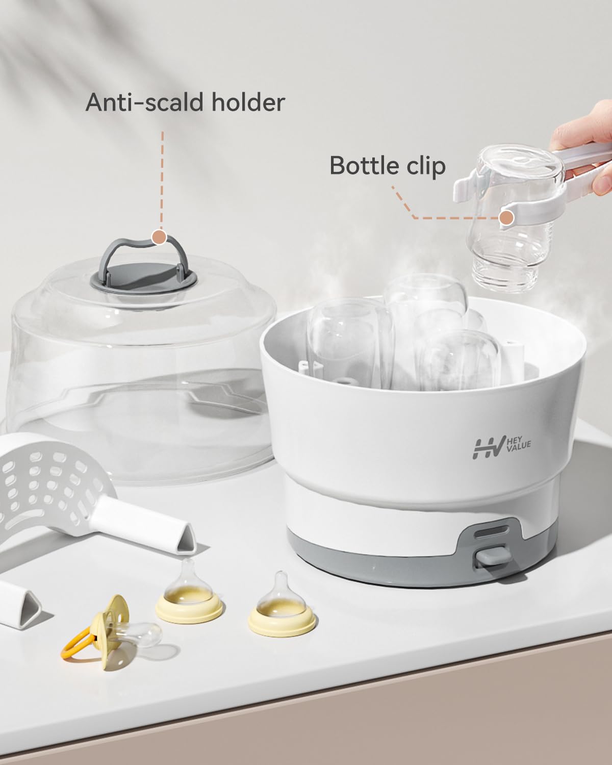 HEYVALUE Ease-Steam sterilizer accessory tray keeps bottle parts organized