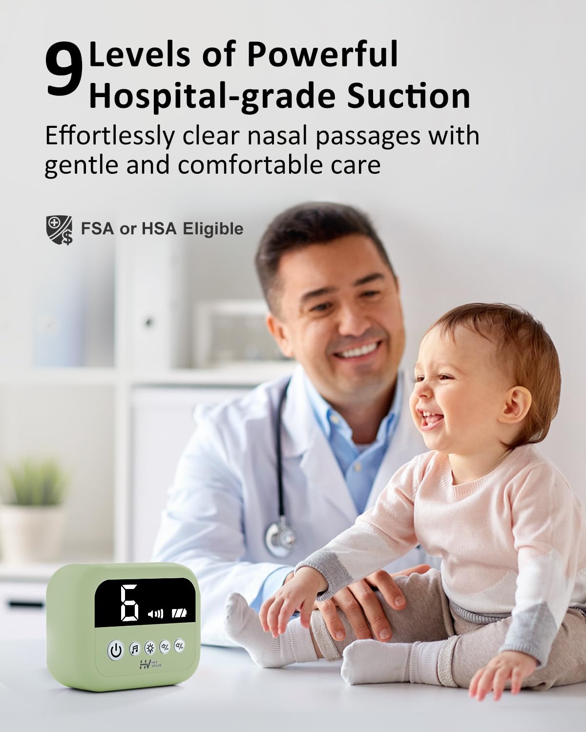 HEYVALUE nasal aspirator night light and tunes for calmer nighttime use.