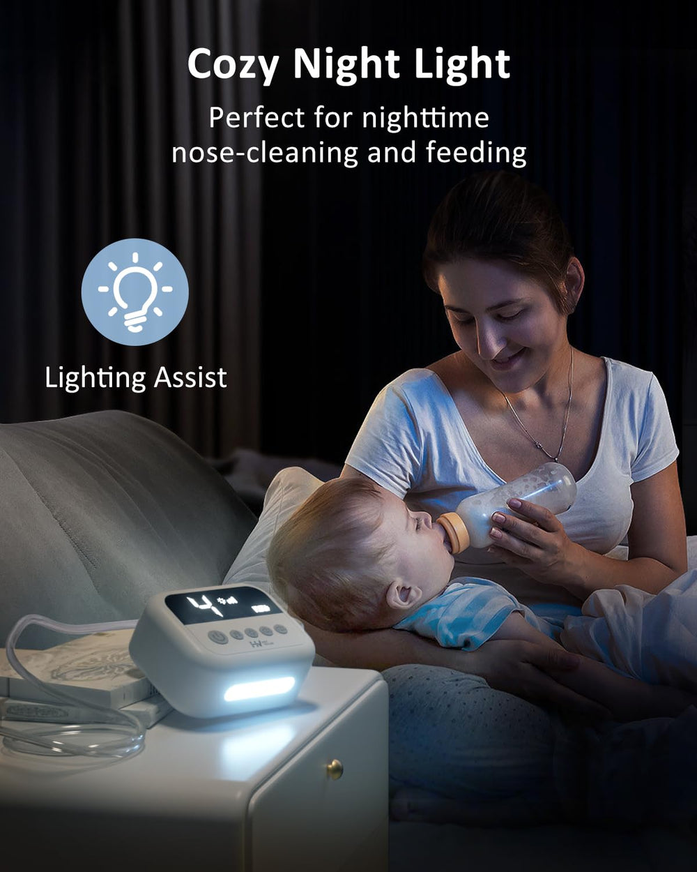 HEYVALUE nasal aspirator USB-C charging for quick, cordless use.