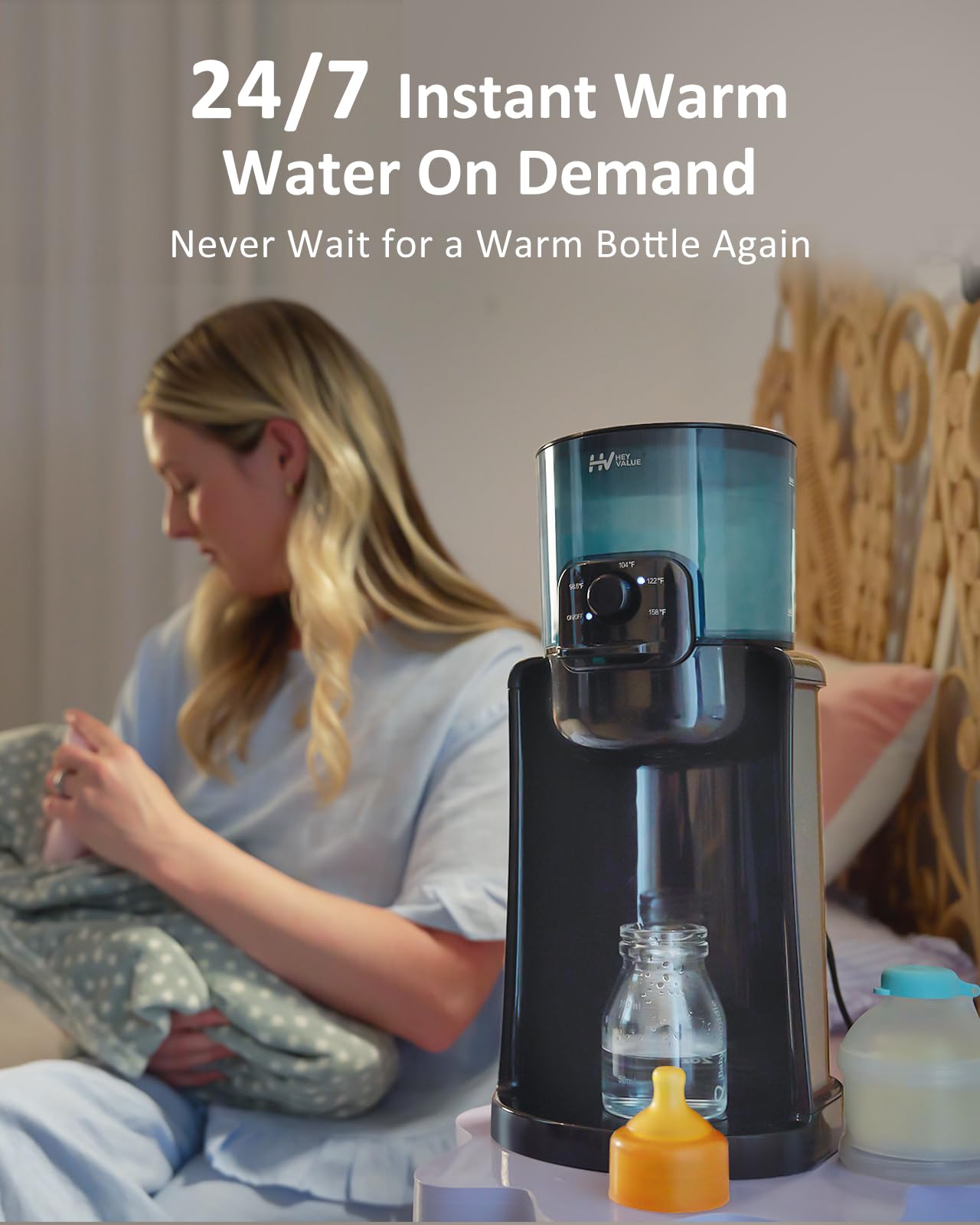 HEYVALUE bottle warmer night-light helps at midnight feeds.
