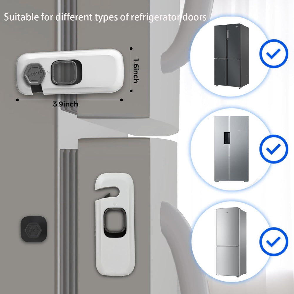 HFengQ child-proof fridge lock being installed without tools for quick setup