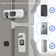 HFengQ child-proof fridge lock being installed without tools for quick setup