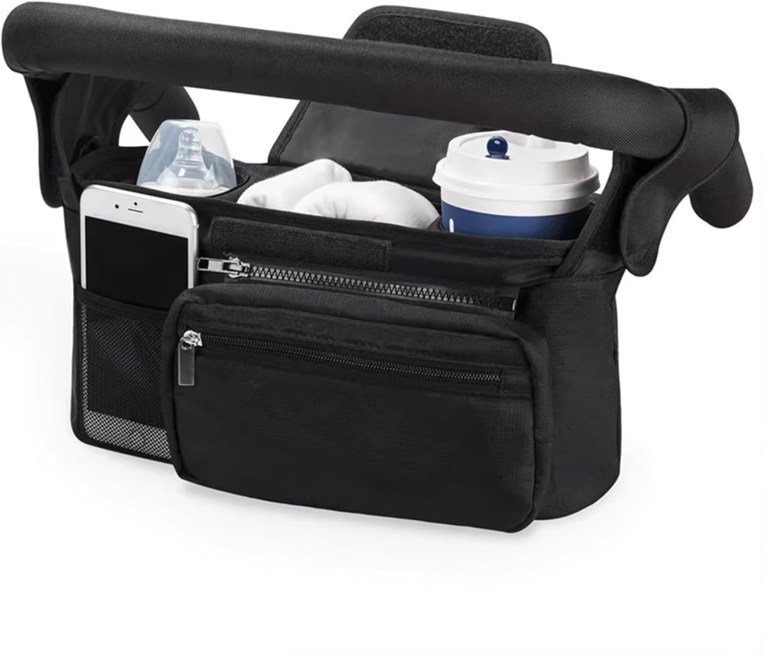 HFLYJPYW universal stroller organizer main compartments for quick access.