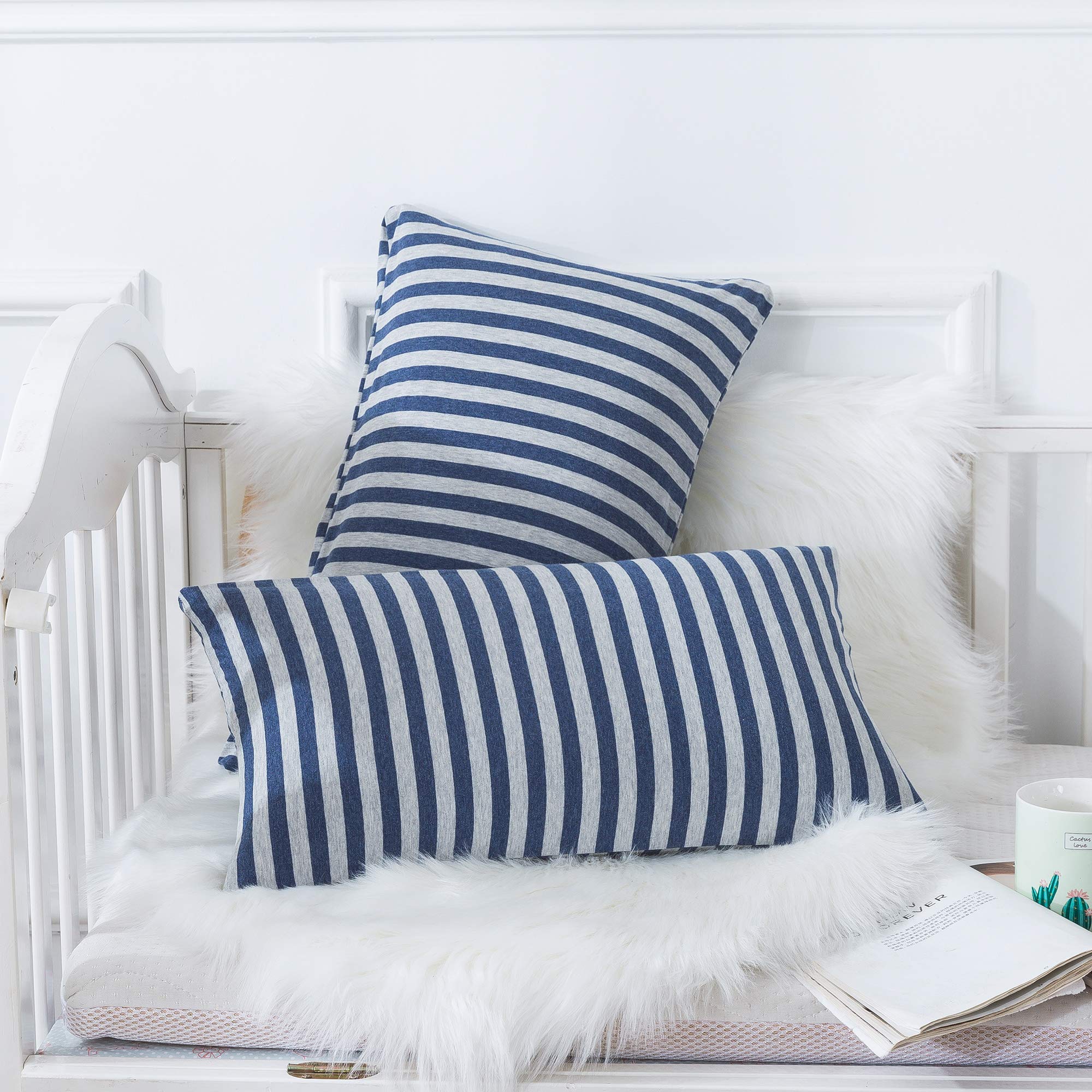 H HOUSEHOLD toddler pillowcase blue texture closeup highlights breathable fabric.