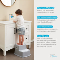 hhf penguin faucet extender in use shows water within reach for toddlers.