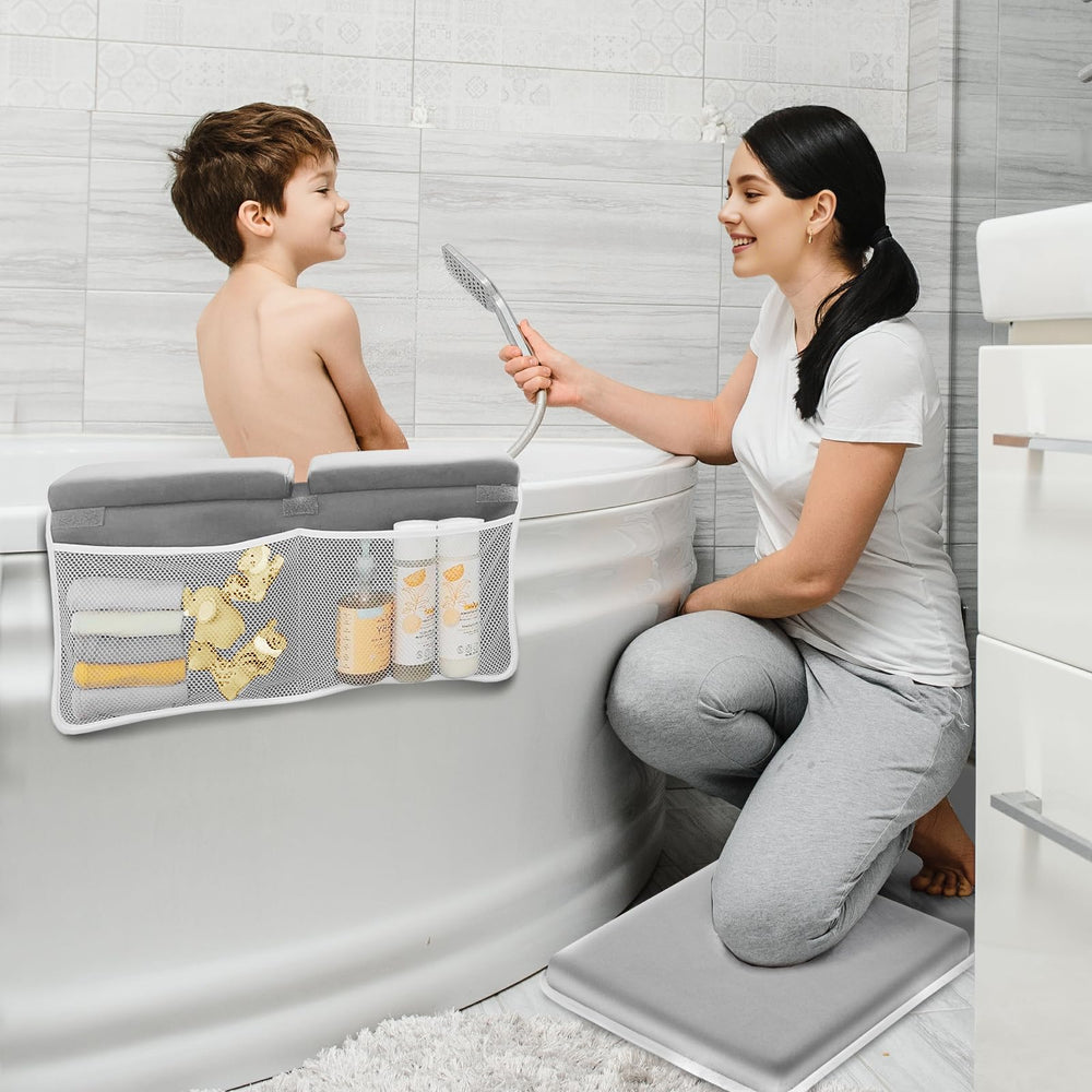 HHH HIKECUCAN bath seat storage compartments keep shampoos and toys within reach.