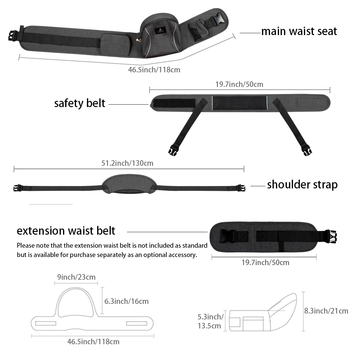 Adjustable strap and sturdy buckle on HHOCN hip seat ensure secure fit.
