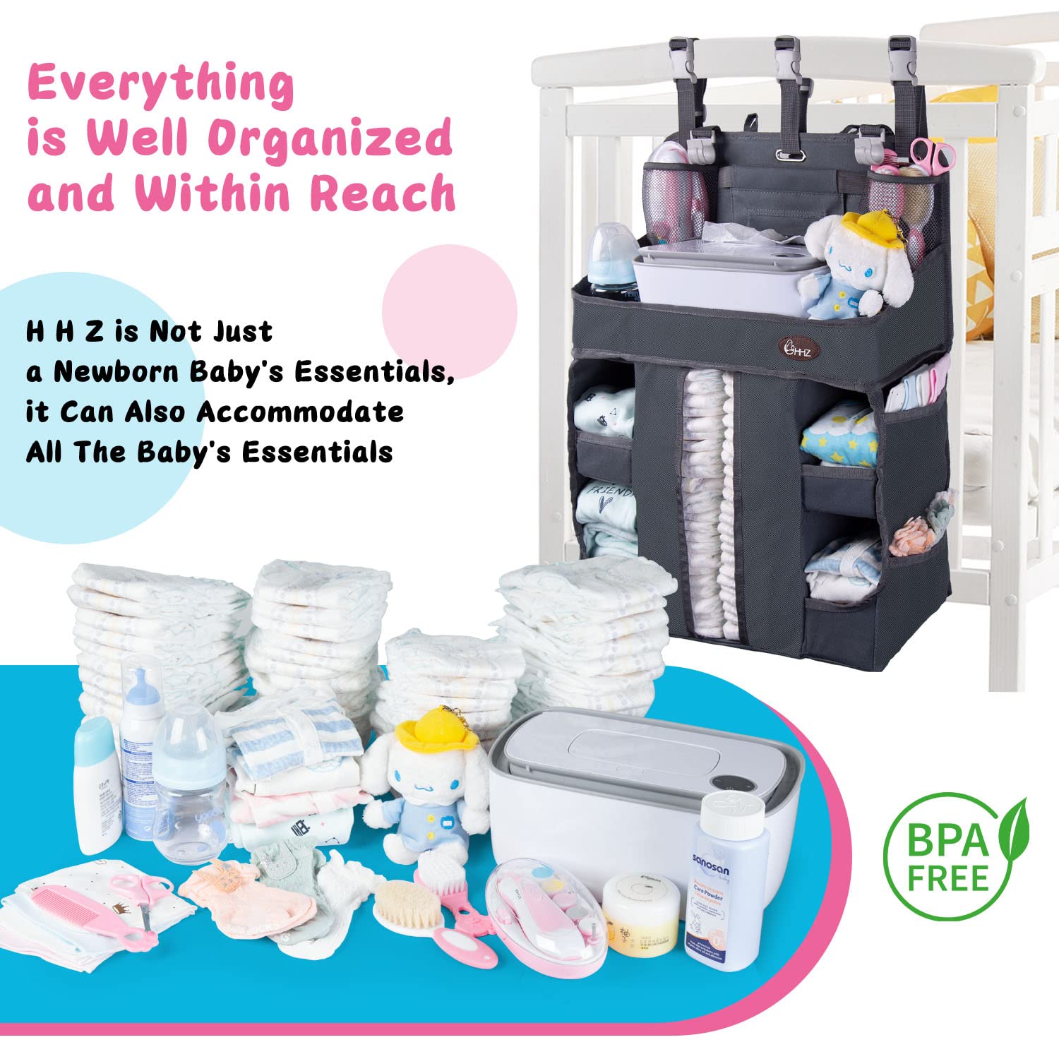 HHZ XL top shelf with wipe warmer and pockets for accessories.