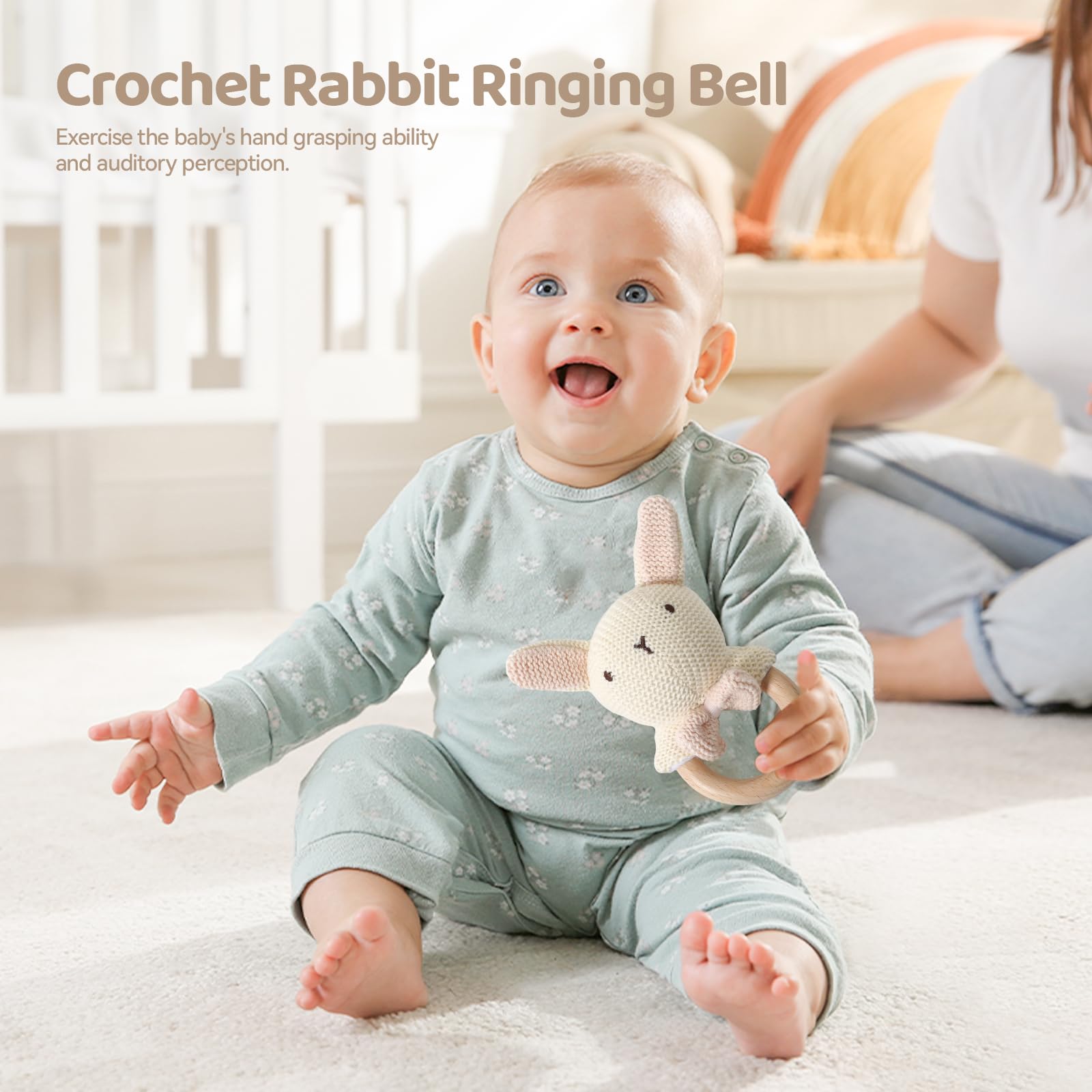 HI BABY MONMENT baby teether rattle soothes tiny gums with gentle textures.