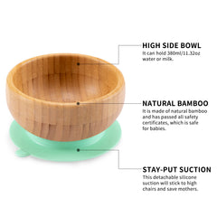 HI BABY MONMENT bamboo suction bowl with suction base to prevent spills.
