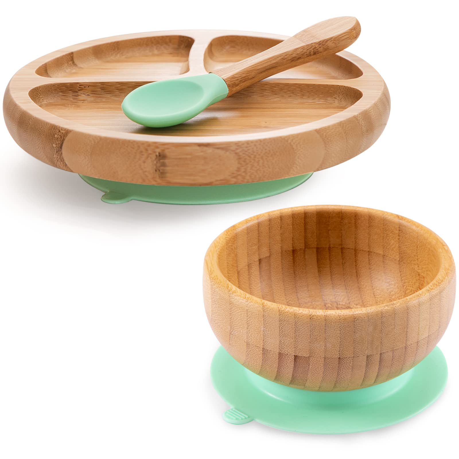 HI BABY MONMENT bamboo suction plate on high chair tray for stable self-feeding.