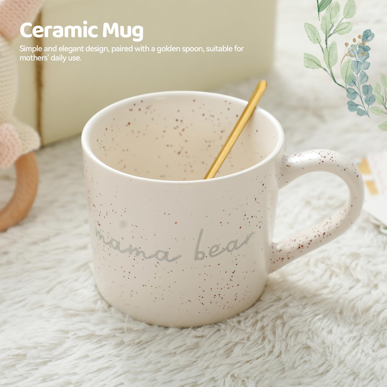 Hi Baby Monment Mama Bear Mug close-up with warm beverage.