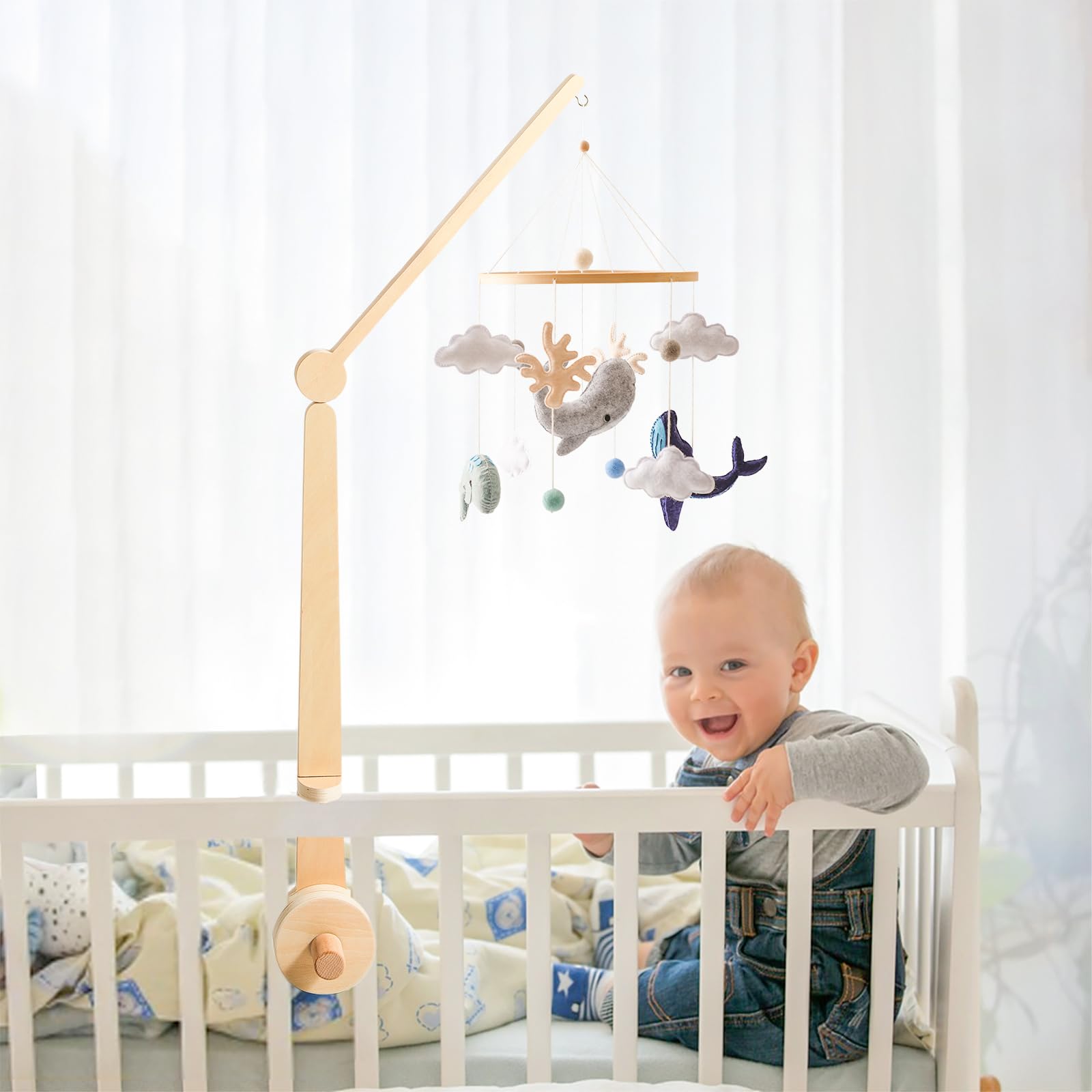 HI BABY MONMENT crib mobile arm enhances nursery aesthetics while keeping baby engaged.