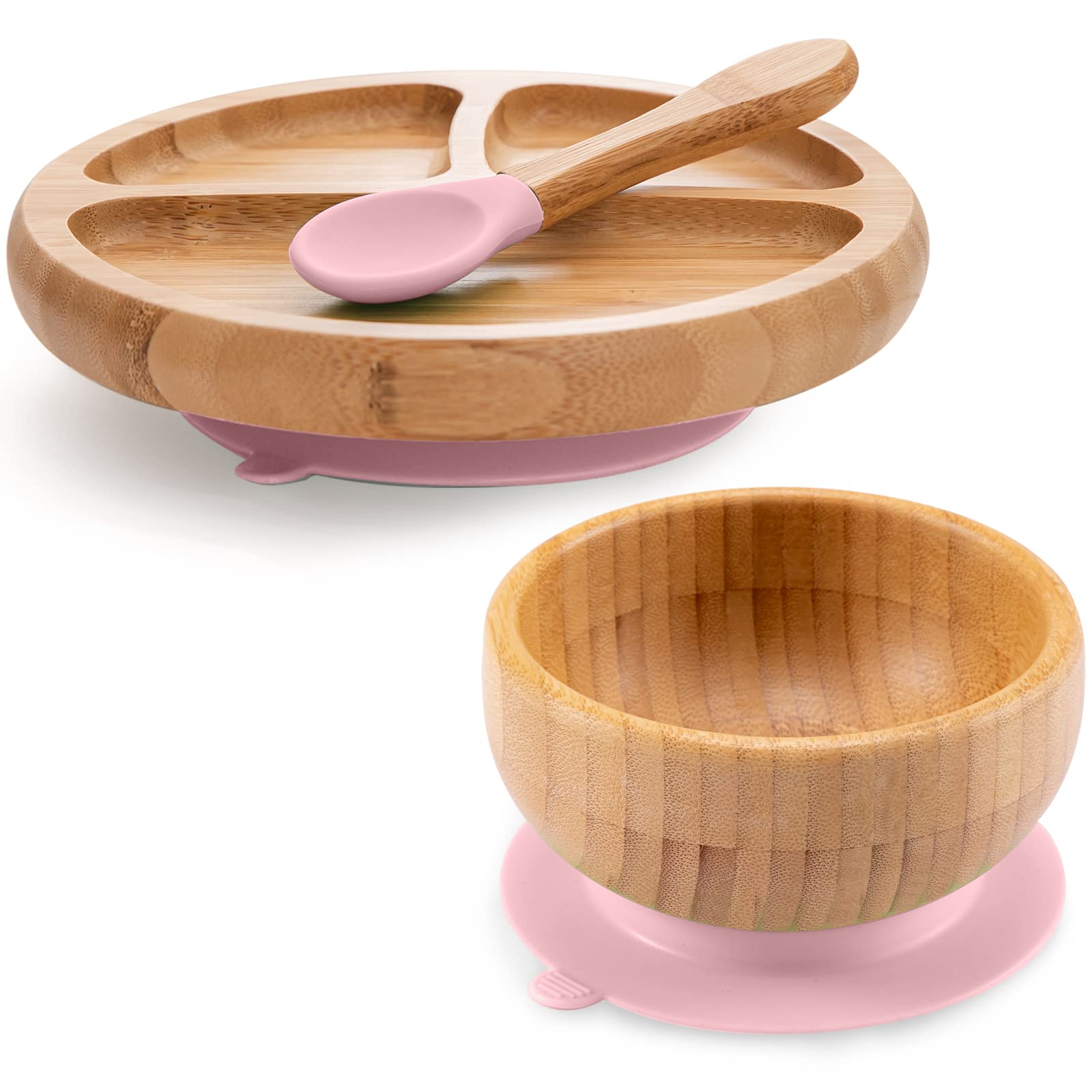 HI BABY MONMENT toddler bamboo plate with suction base supports self-feeding