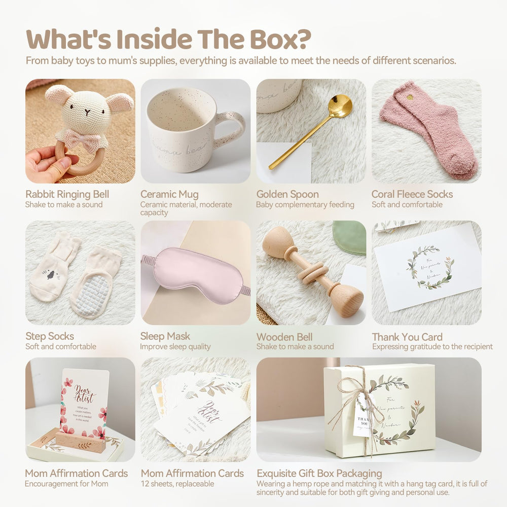 HI BABY MONMENT wooden stand neatly displays affirmation cards.