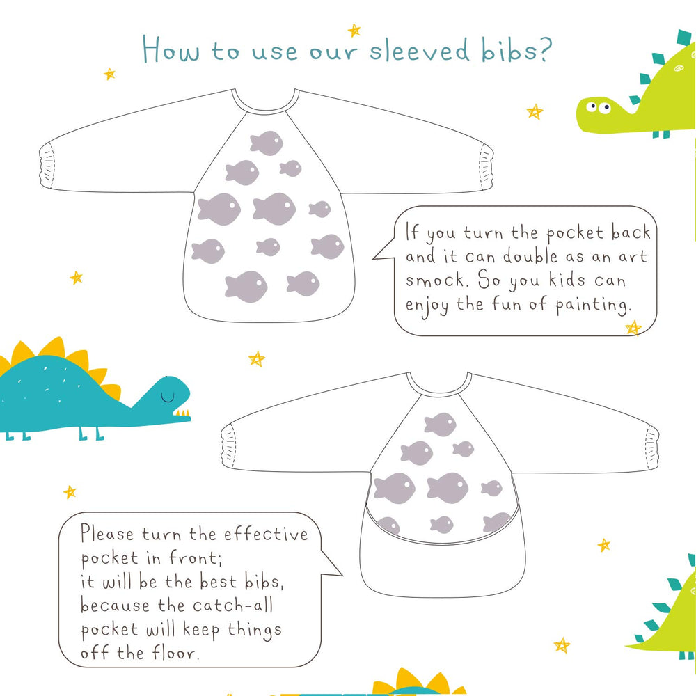 Hi Sprout sleeved bib zebra full-coverage mealtime mess management