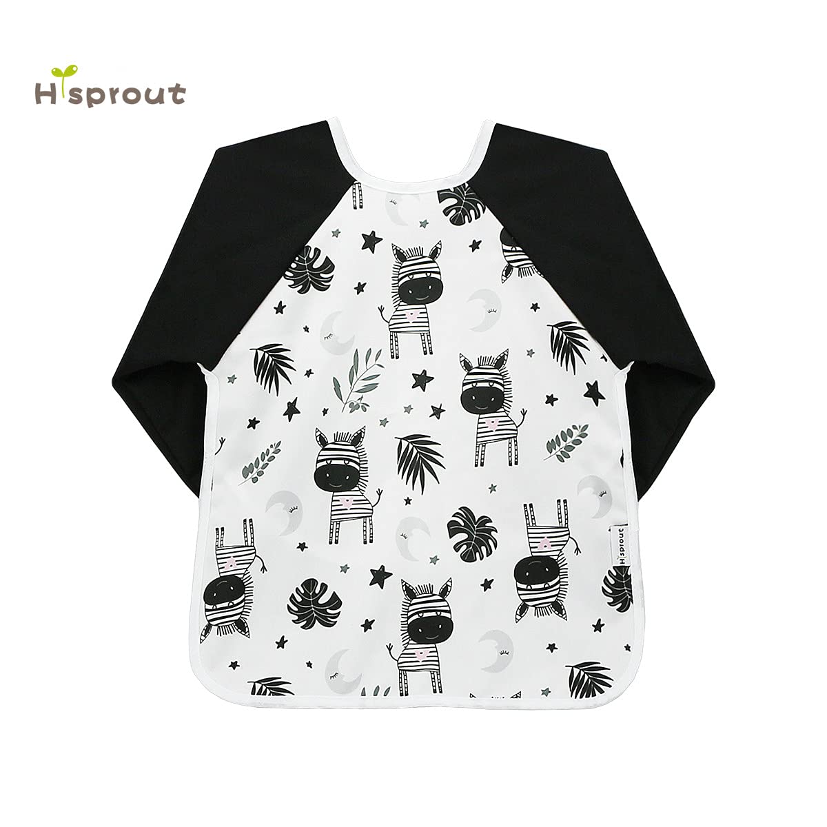 Hi Sprout sleeved bib zebra machine washable for quick cleanup