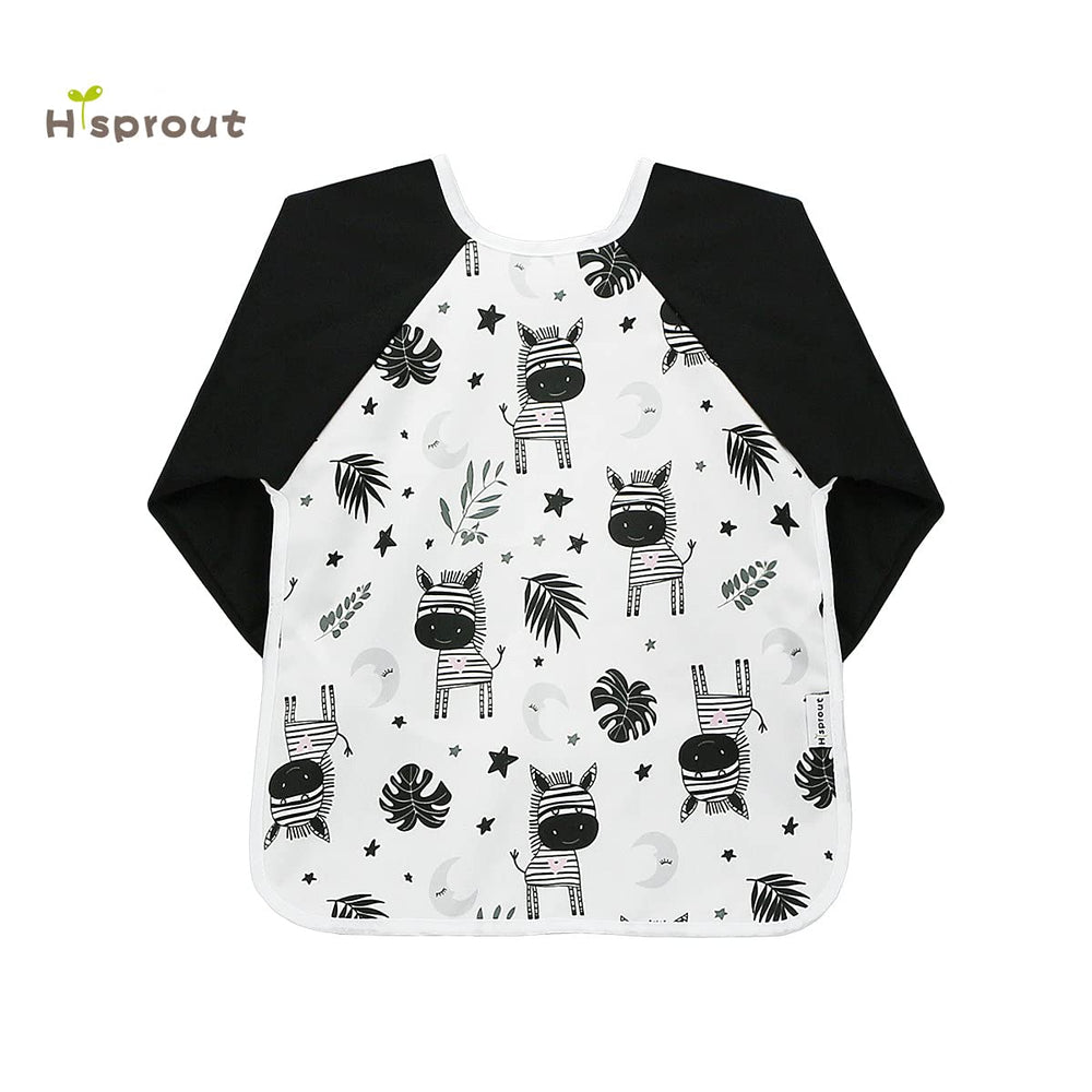 Hi Sprout sleeved bib zebra machine washable for quick cleanup