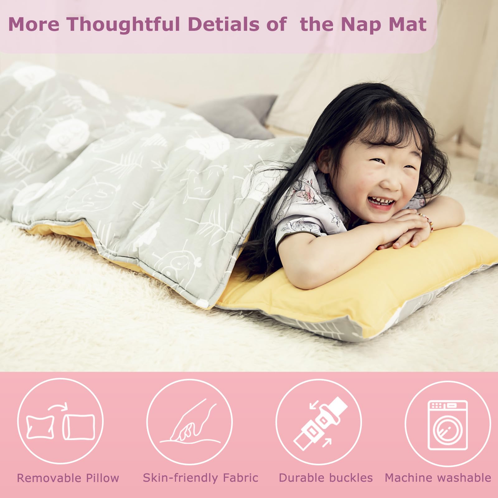 Hi Sprout Nap Mat Machine-Washable feature enables easy care after messes