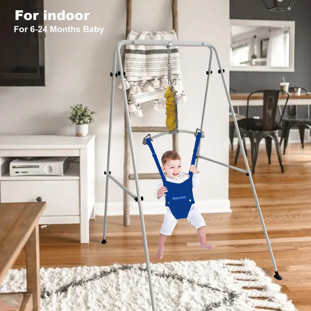 HI SUYI baby door jumper assembly step highlights quick setup.