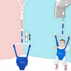 HI SUYI door clamp secures firmly to a door frame during play.
