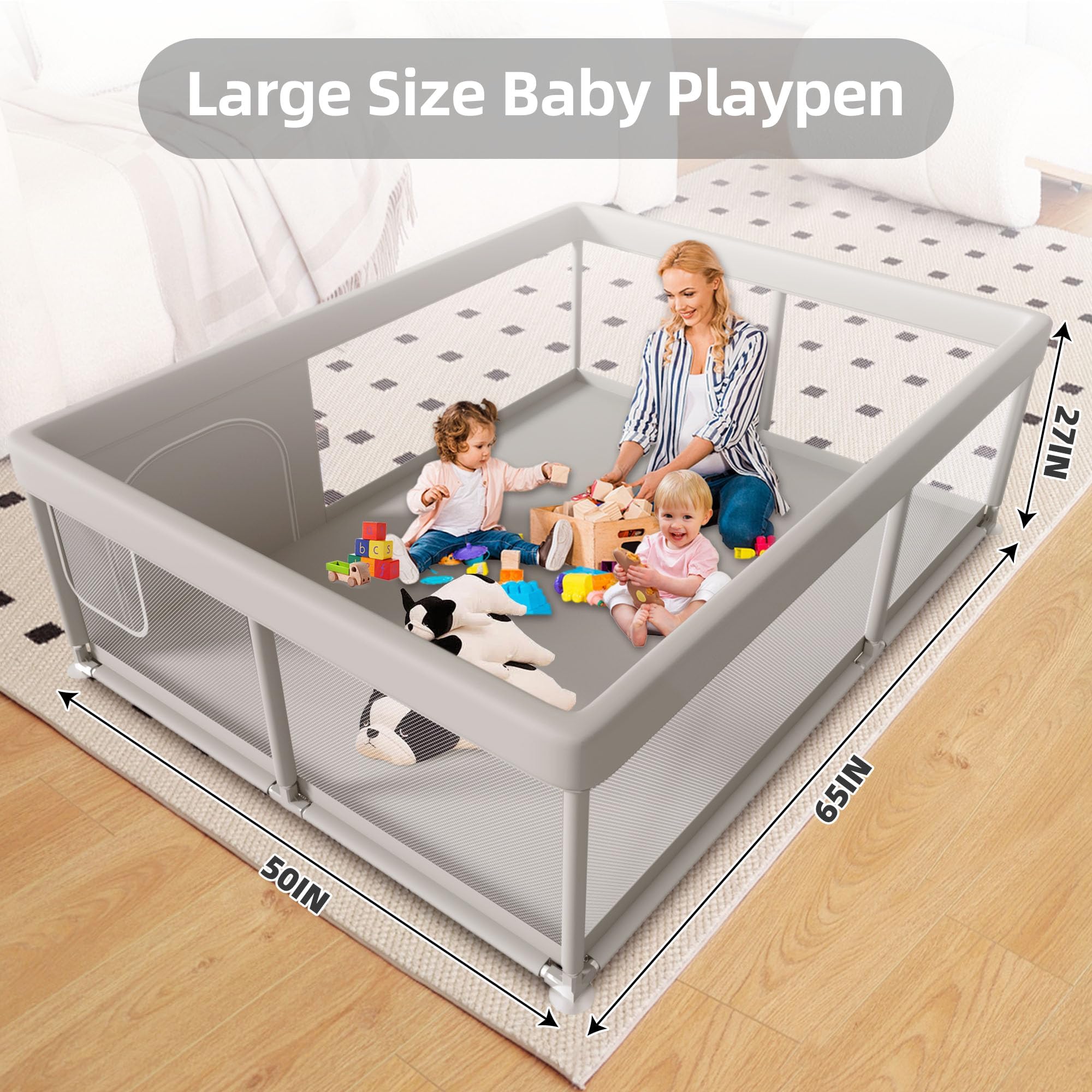 Hiaksedt baby playpen 360 mesh view highlights breathable mesh for visibility and airflow