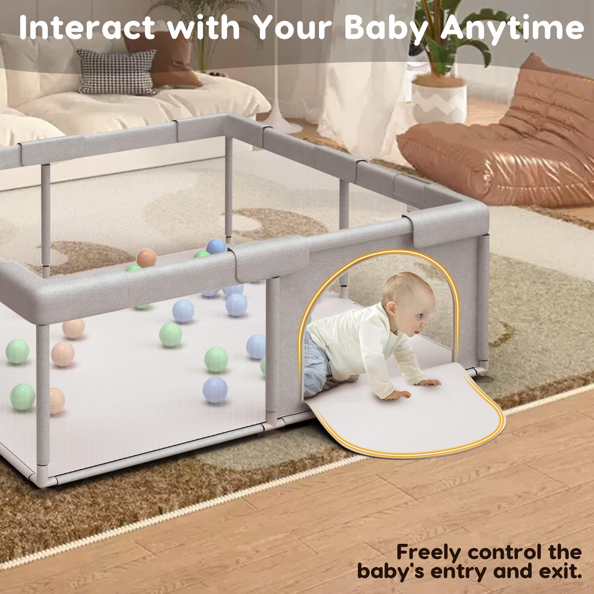 Hiaksedt baby playpen 360-degree vision for easy supervision from any room