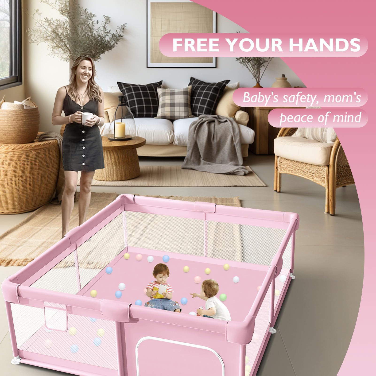 Hiaksedt baby playpen—360 vision design for easy supervision from any room.