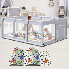 Hiaksedt baby playpen setup 74x50 in living room for safe supervised play.