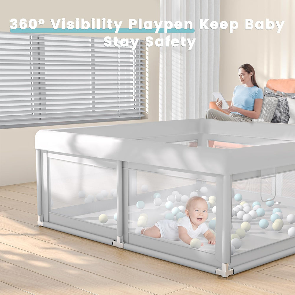 Hiaksedt baby playpen breathable mesh enables clear visibility for supervision.