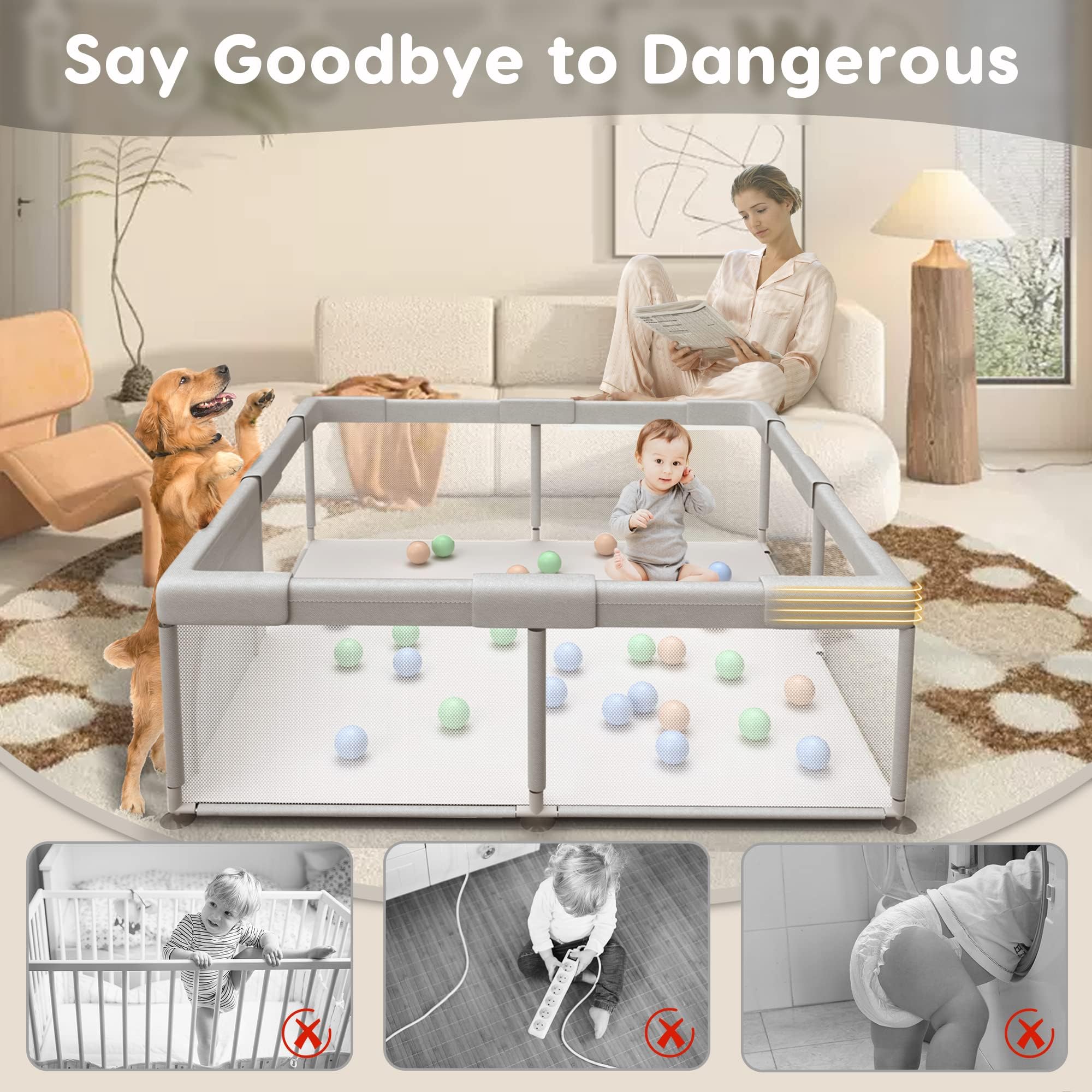 Hiaksedt baby playpen cushioned foam cover adds gentle padding during tumbles